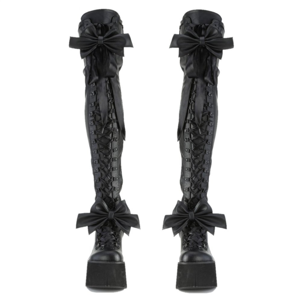 Stretch Black Matte Platform Thigh Boots Goth Punk Rock Rave Kera 303 - Picture 2 of 12